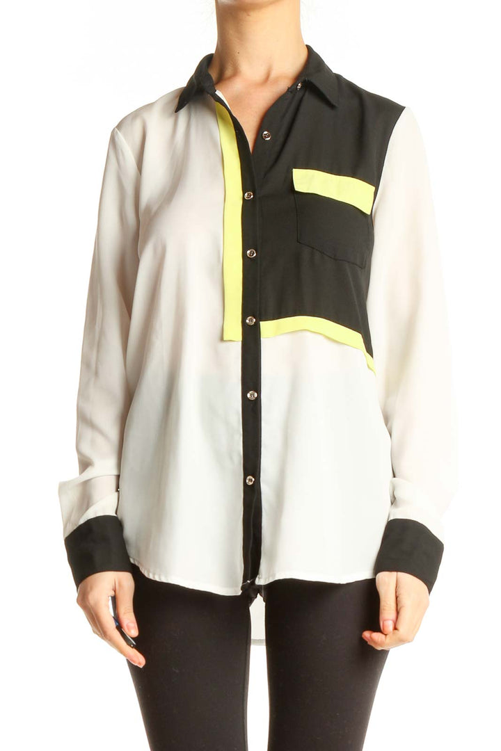 White Colorblock Work Shirt