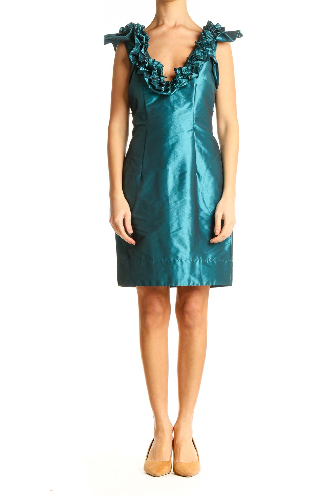 Blue Solid Retro Sheath Dress