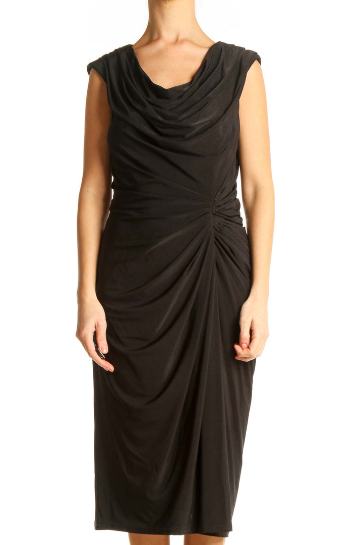 Black Solid Cocktail Sheath Dress