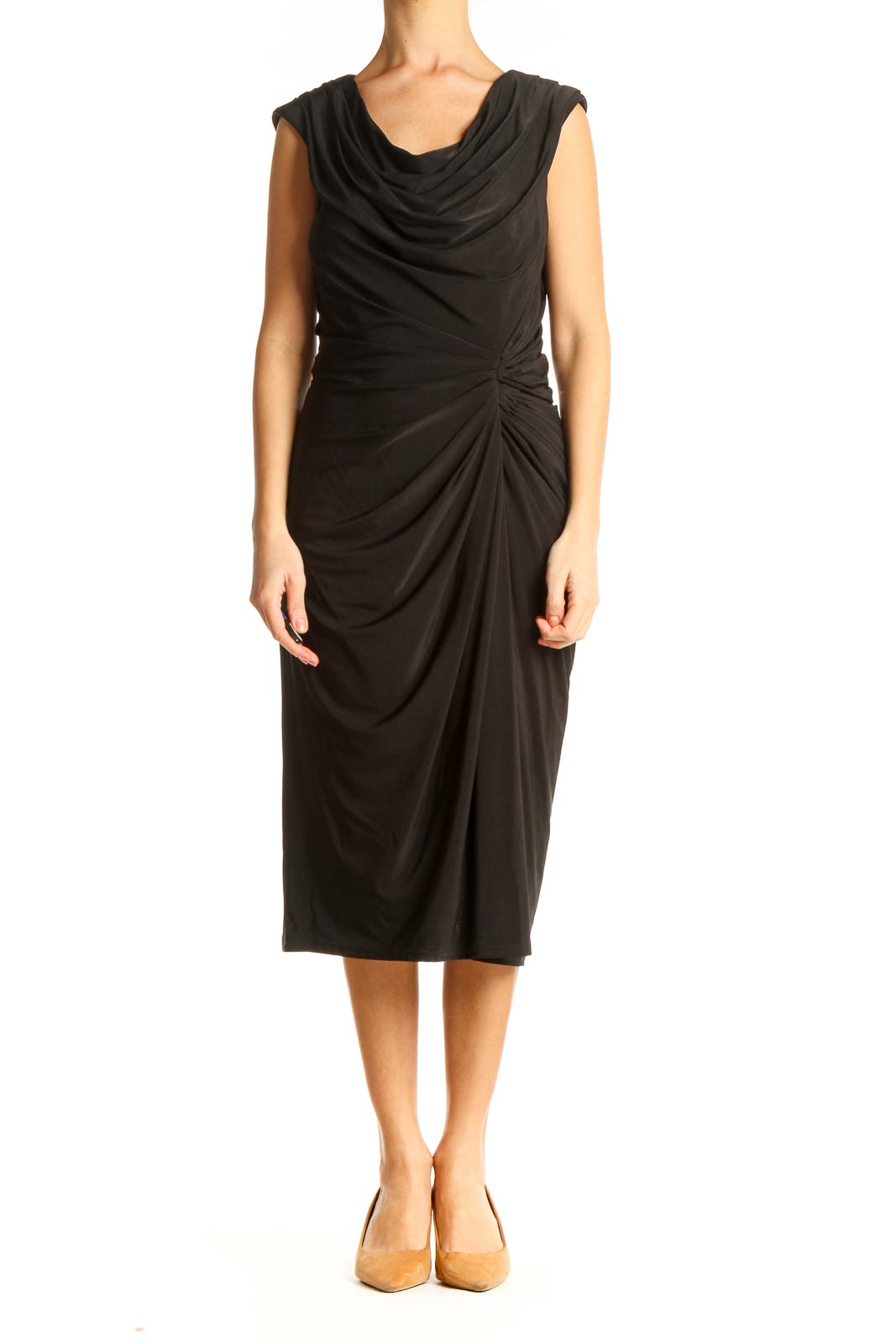 Black Solid Cocktail Sheath Dress