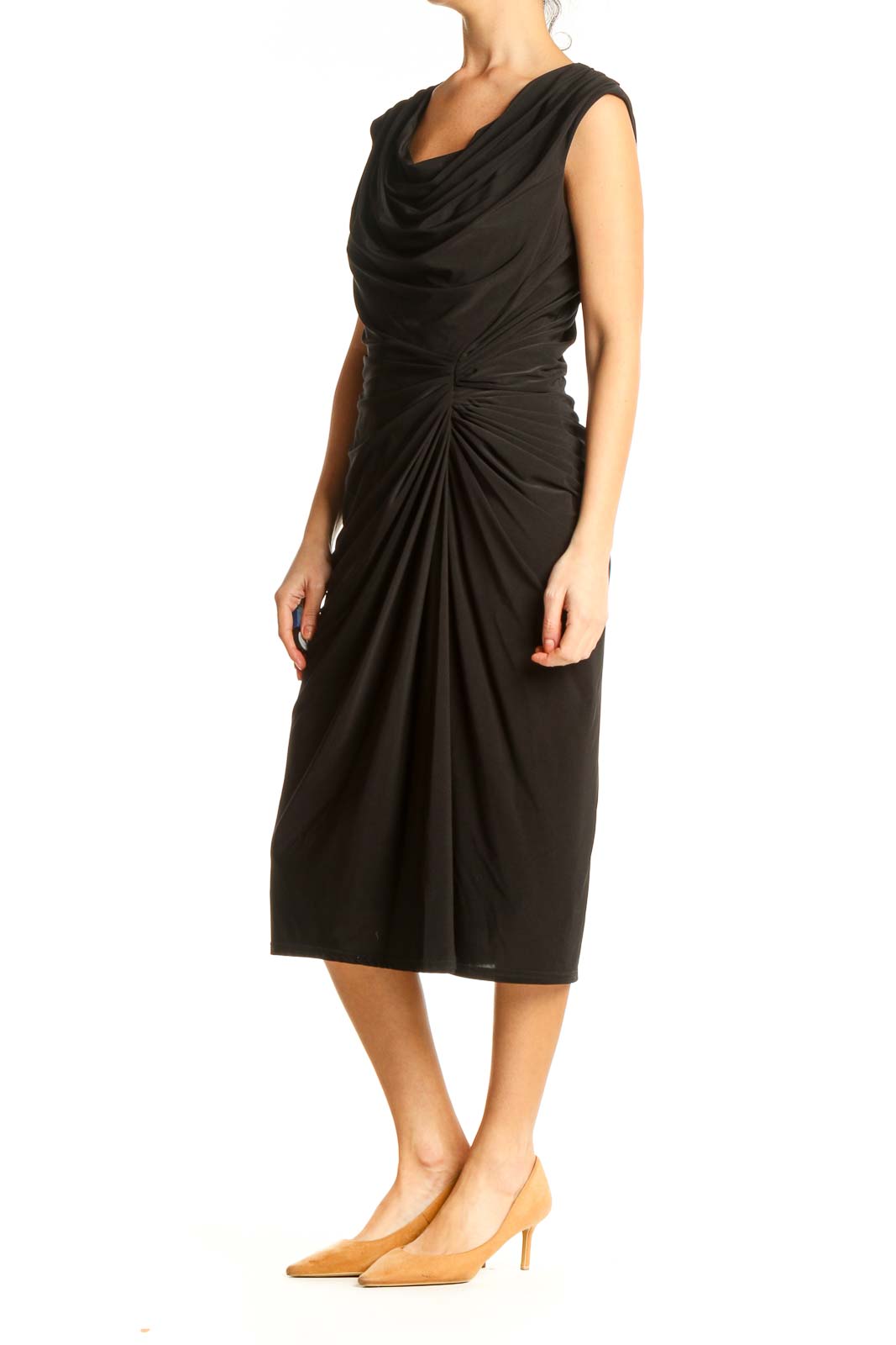 Black Solid Cocktail Sheath Dress