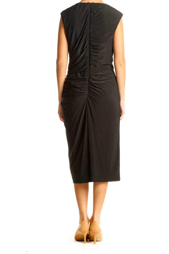 Black Solid Cocktail Sheath Dress