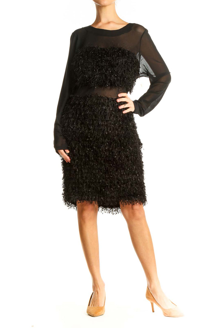 Black Textured Cocktail Sheath Dress