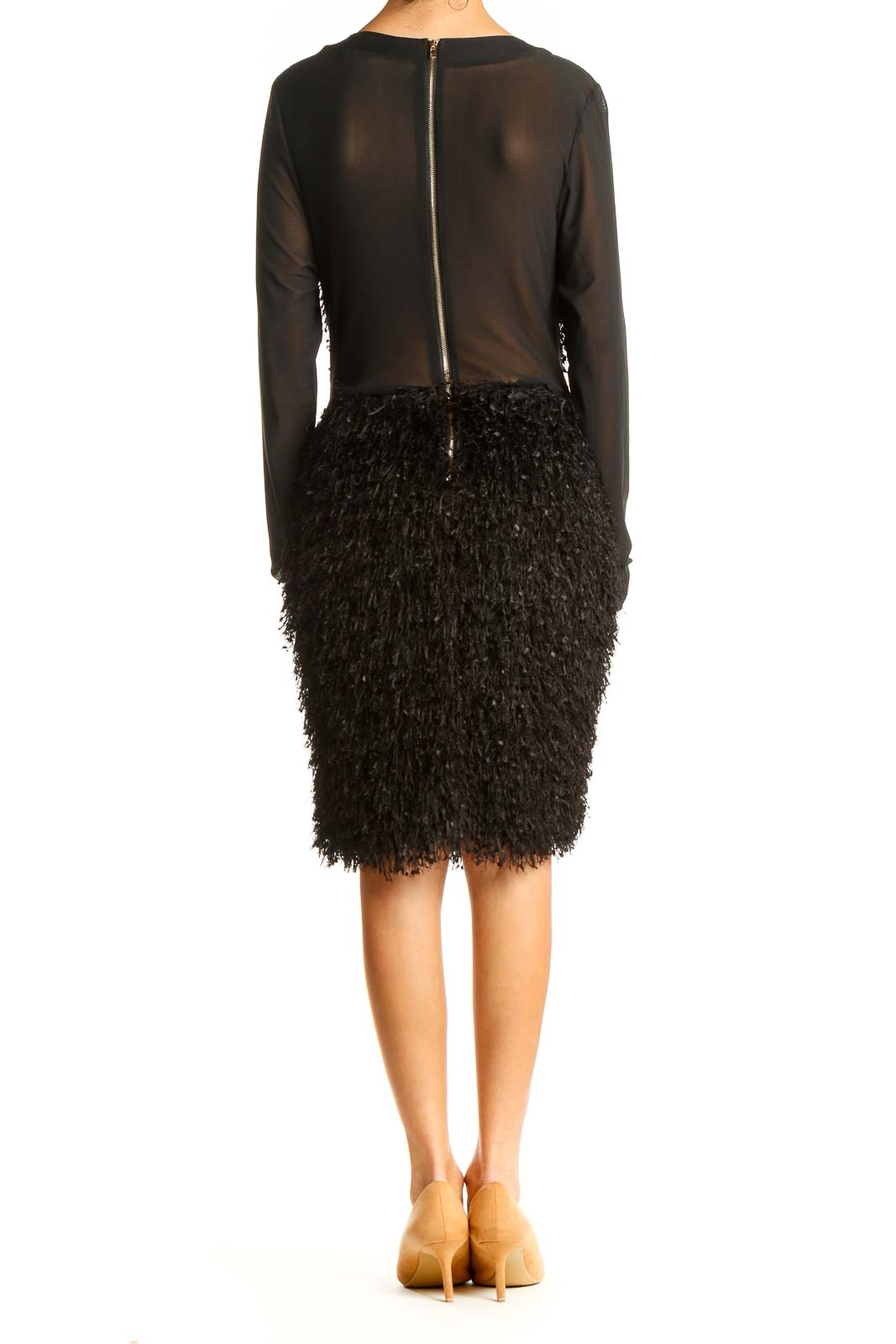 Black Textured Cocktail Sheath Dress