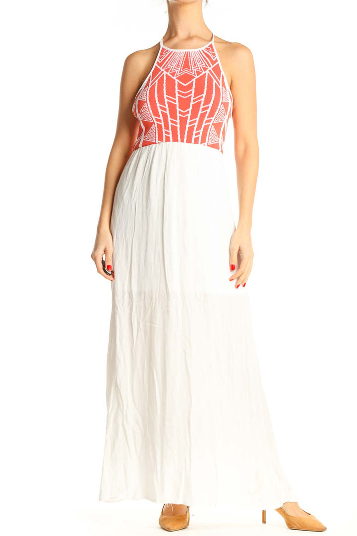 White Colorblock Bohemian Fit & Flare Dress