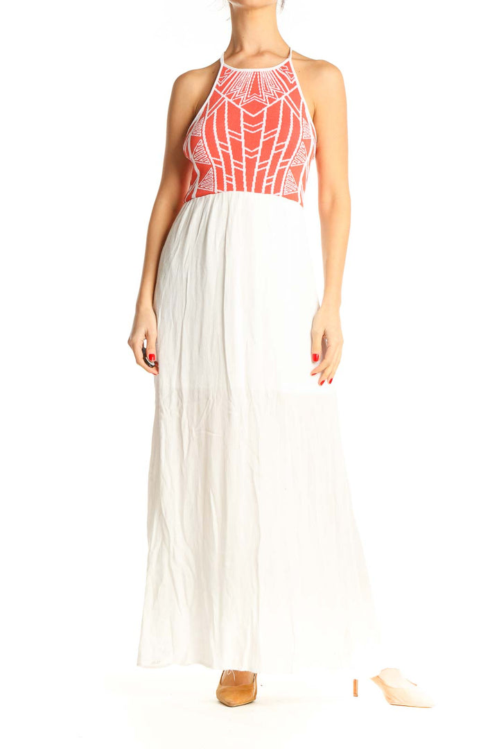 White Colorblock Bohemian Fit & Flare Dress