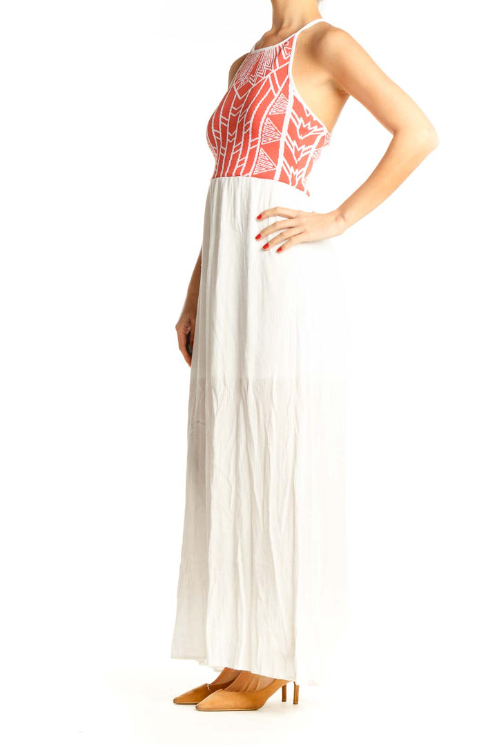 White Colorblock Bohemian Fit & Flare Dress