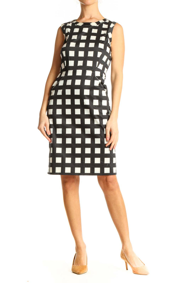 Black Checkered Work Sheath Dress