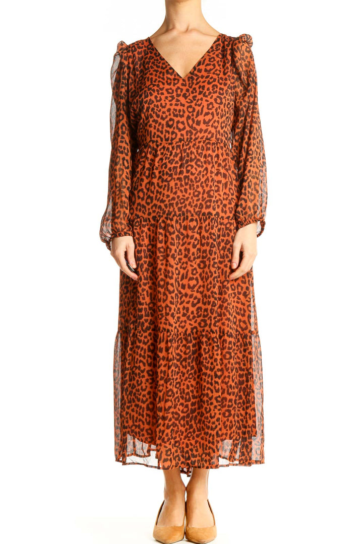 Orange Animal Print Bohemian Fit & Flare Dress