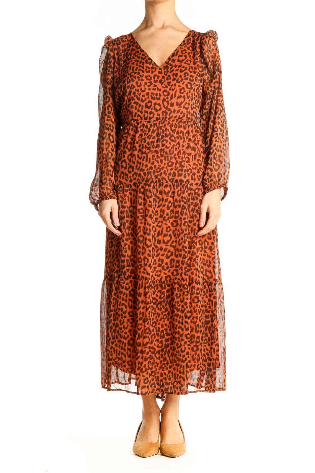 Orange Animal Print Bohemian Fit & Flare Dress