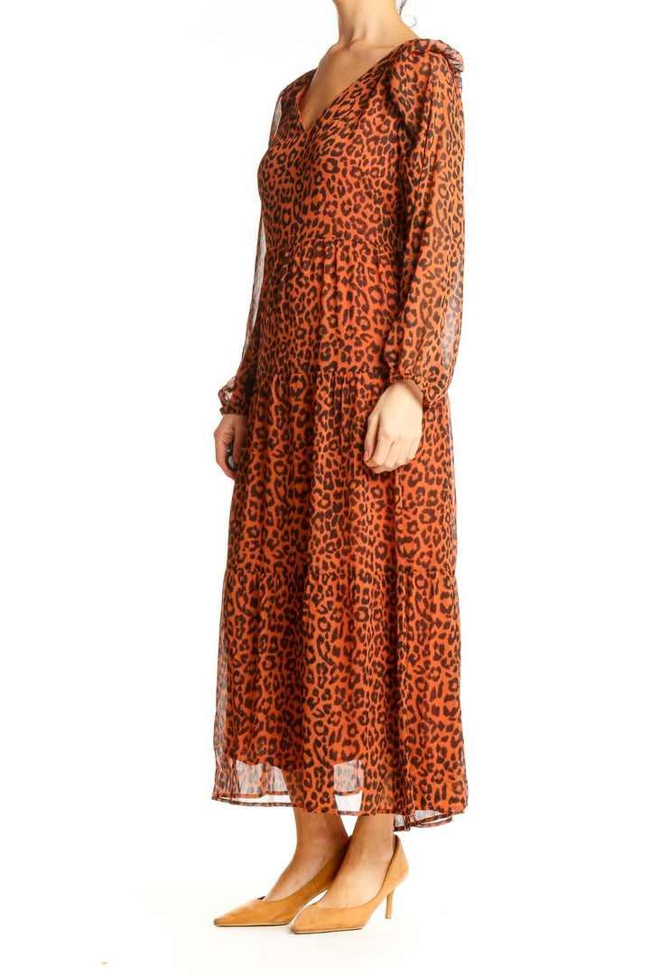 Orange Animal Print Bohemian Fit & Flare Dress