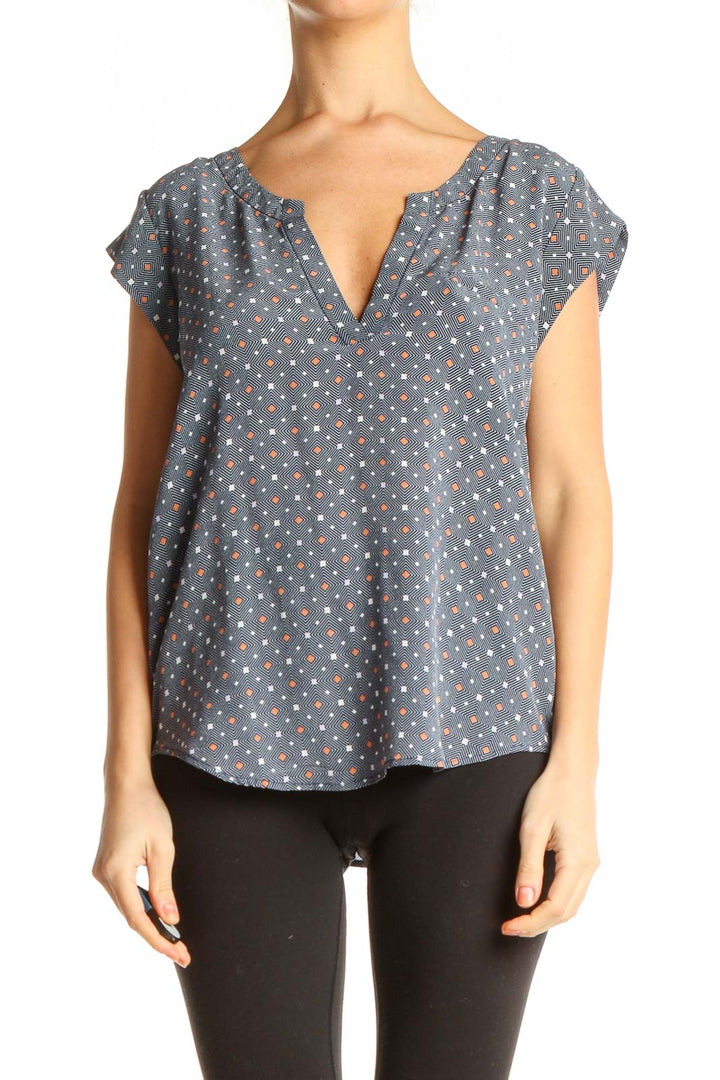 Gray Silk Polka Dot Casual Blouse