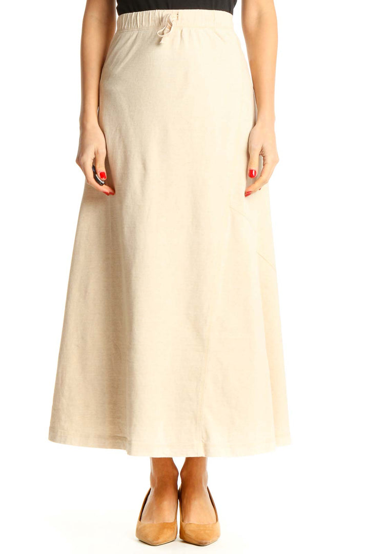 Beige Casual Organic Cotton Maxi Skirt