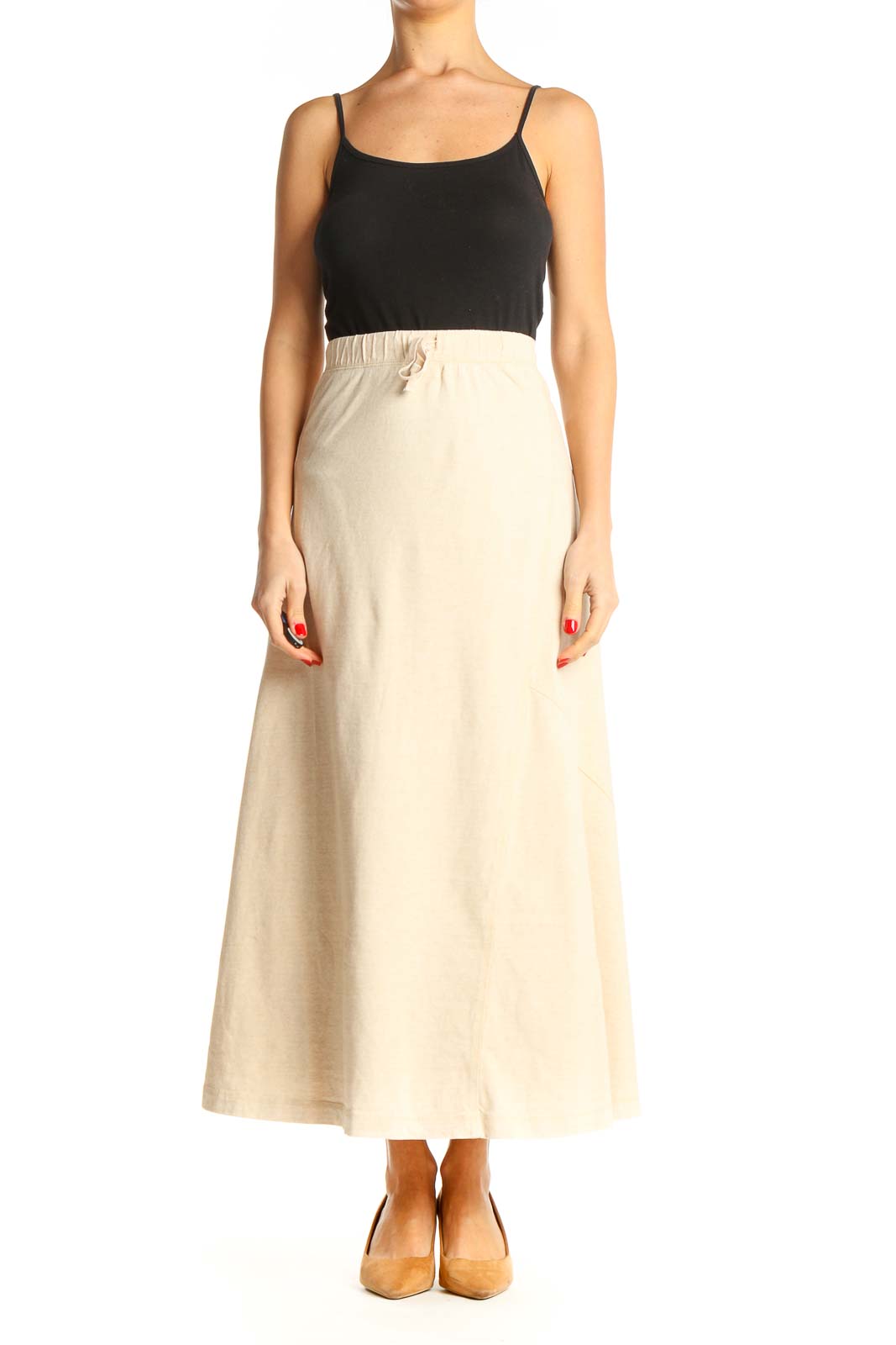 Beige Casual Organic Cotton Maxi Skirt