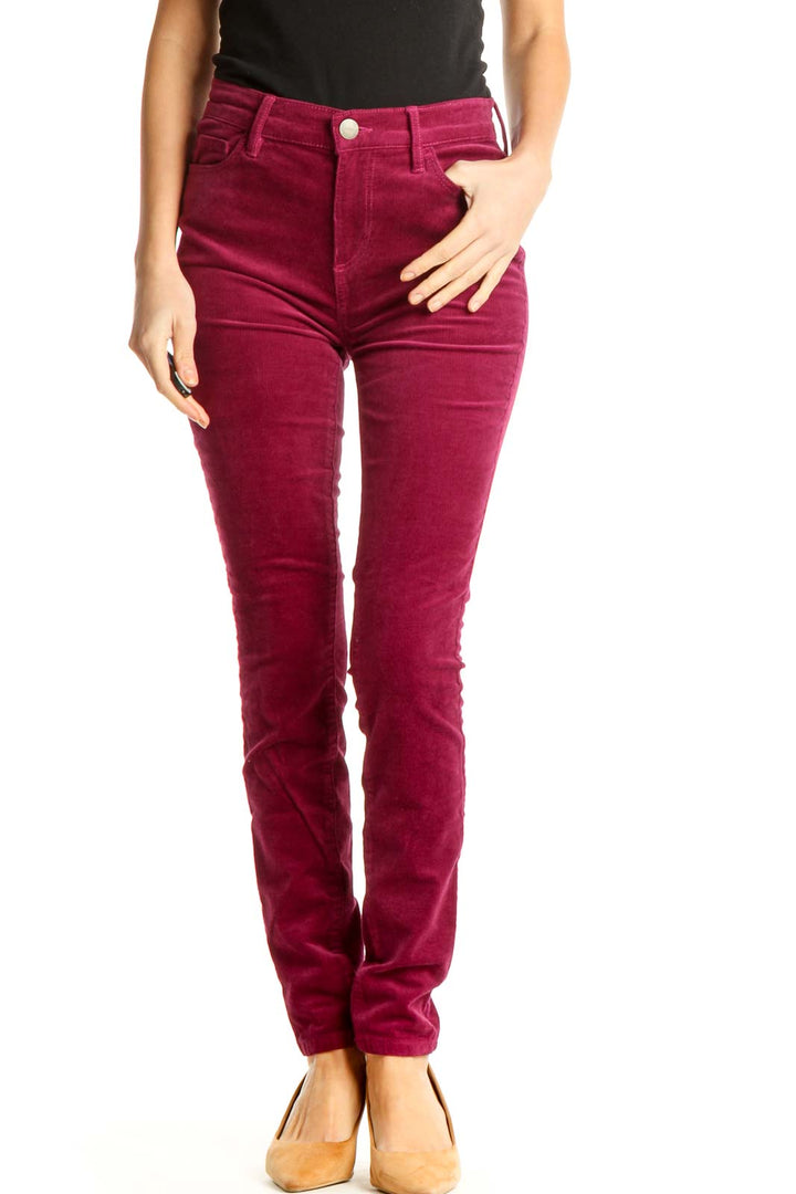 Pink Textured Casual Pants