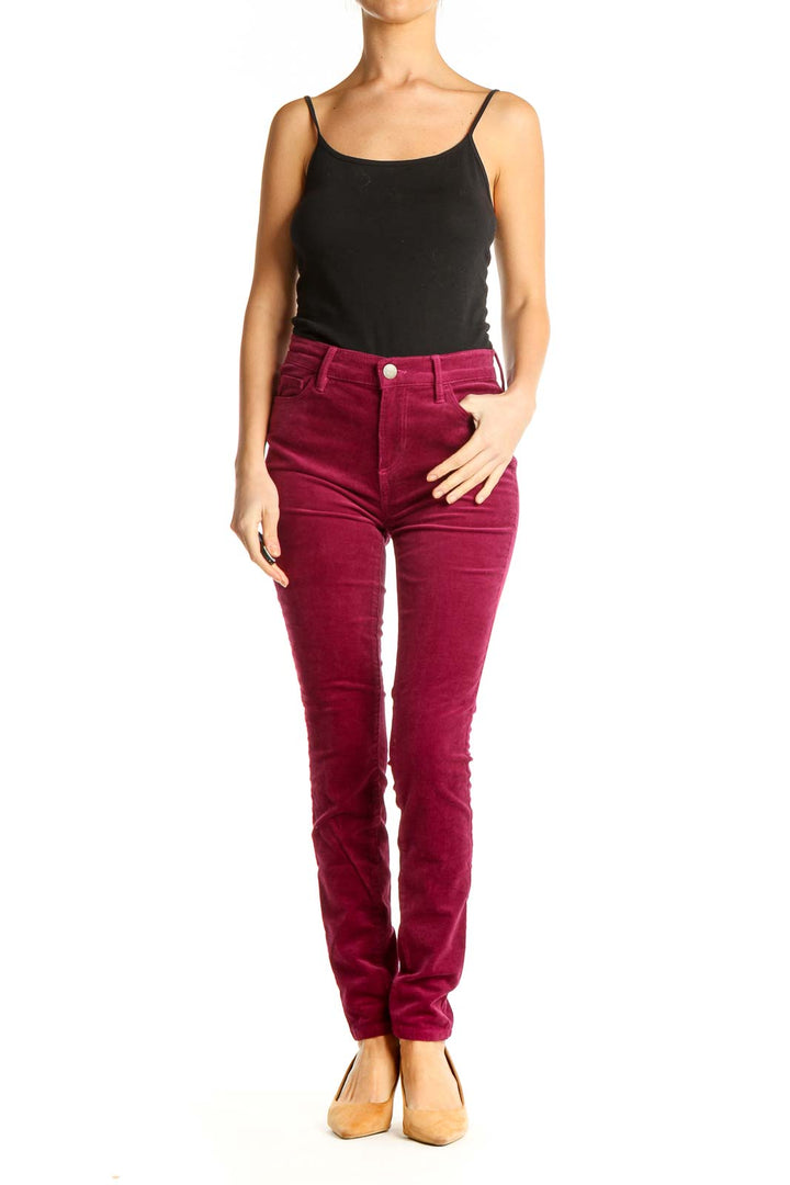 Pink Textured Casual Pants