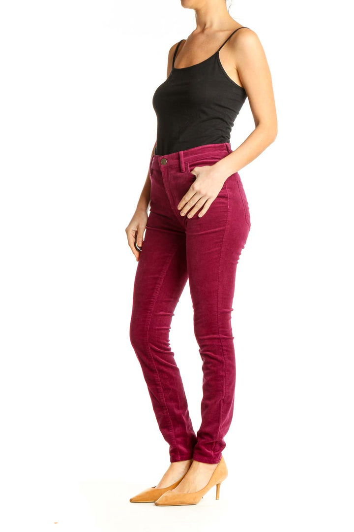 Pink Textured Casual Pants