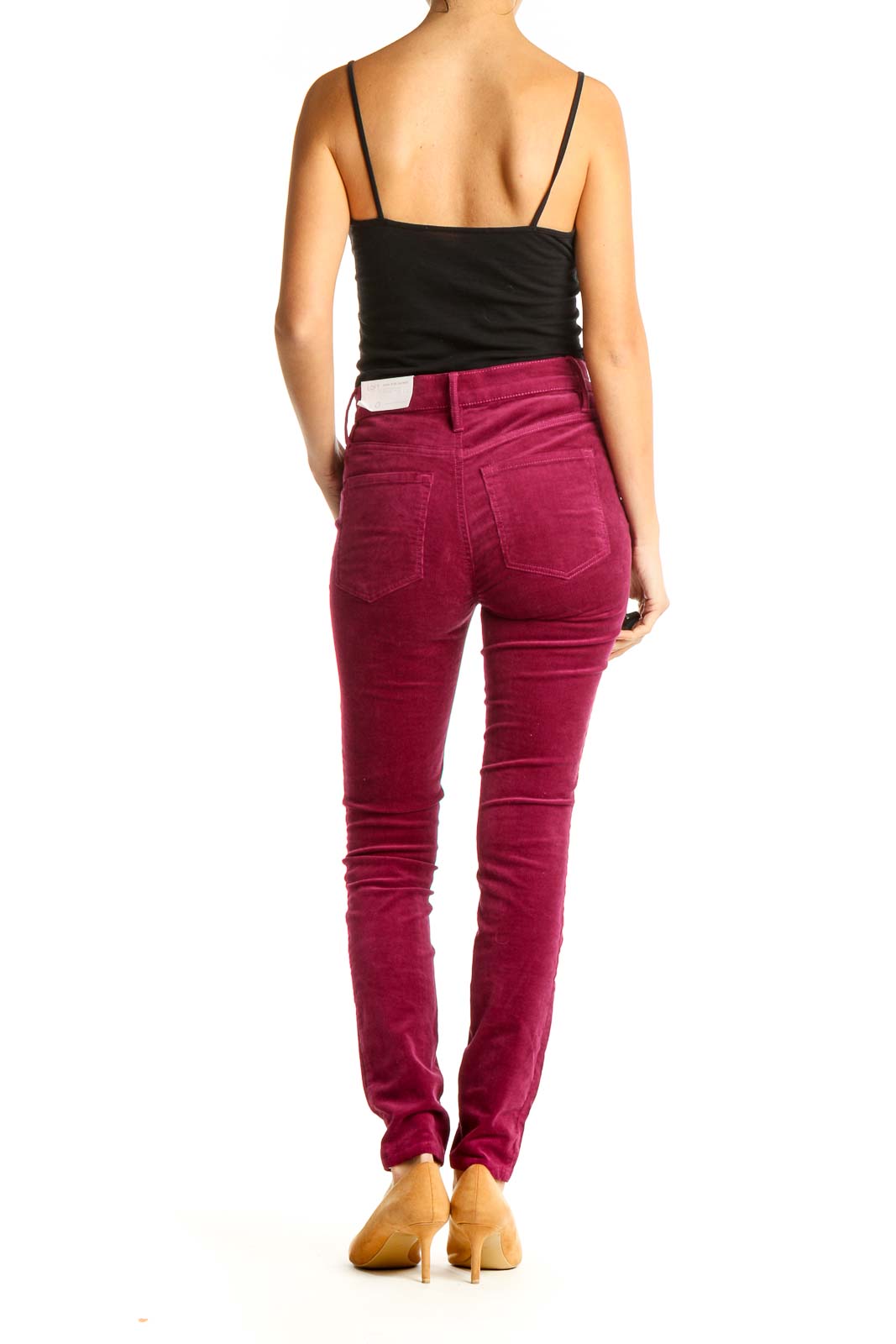 Pink Textured Casual Pants