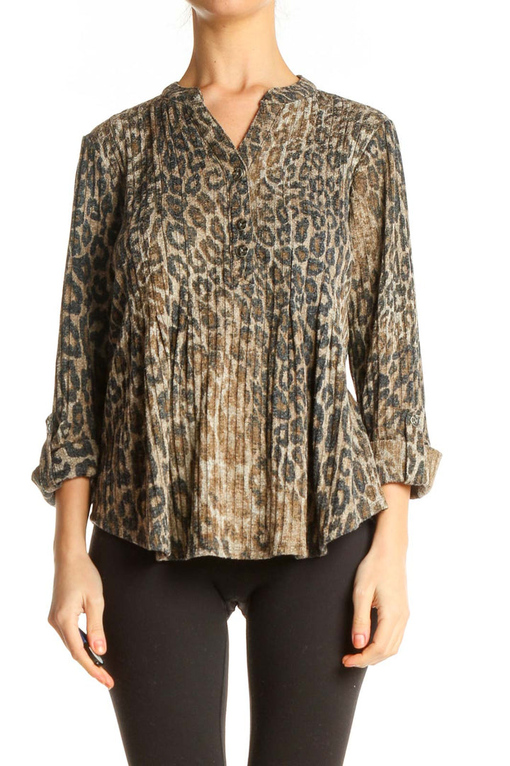 Beige Animal Print All Day Wear Blouse