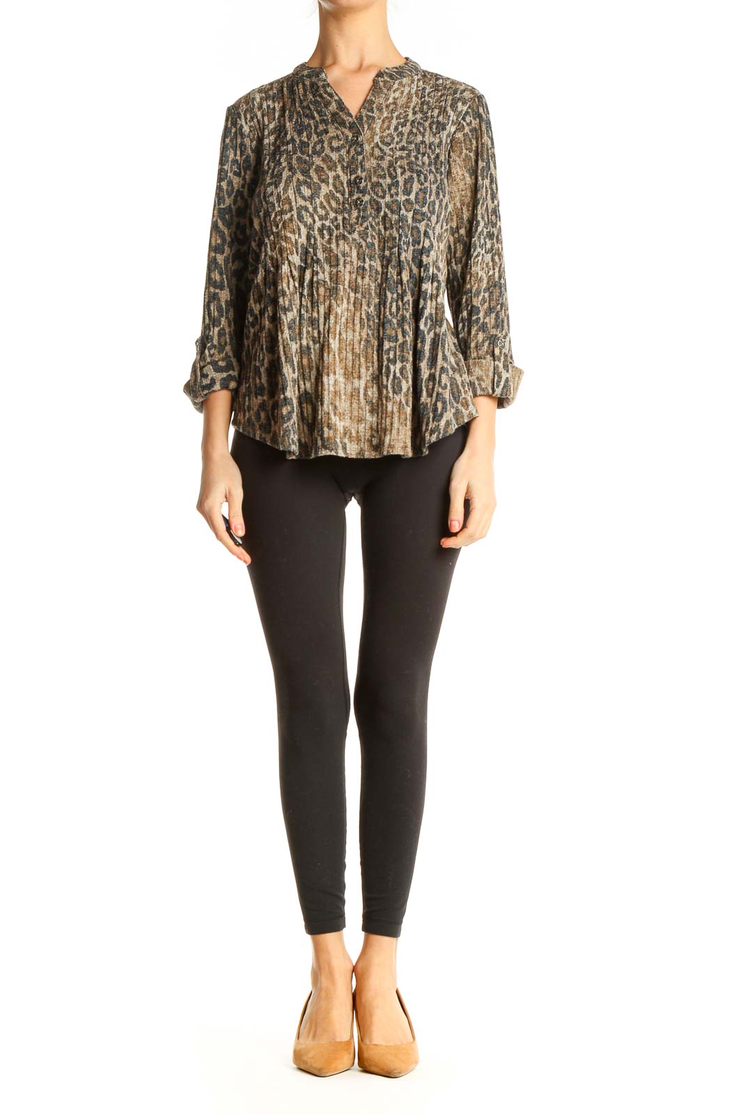 Beige Animal Print All Day Wear Blouse