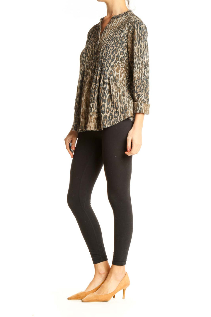 Beige Animal Print All Day Wear Blouse