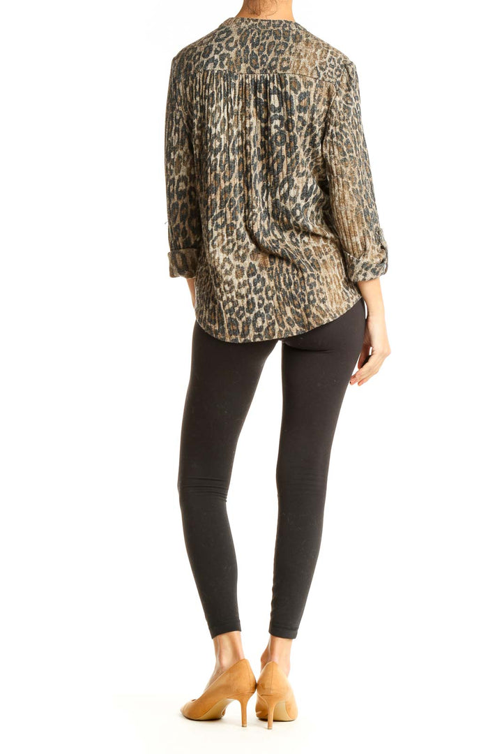 Beige Animal Print All Day Wear Blouse