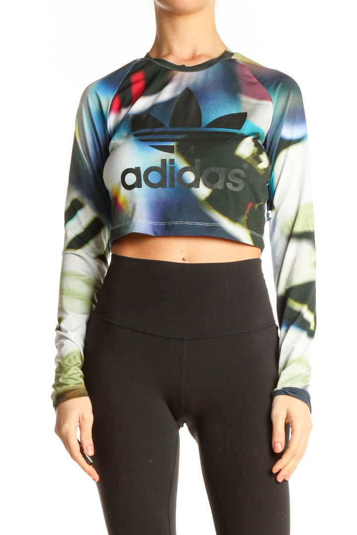 Black Printed Activewear Cropped Sweatshirt