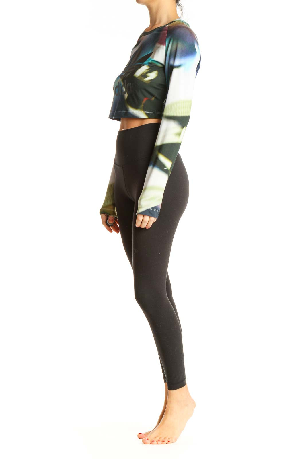 Black Printed Activewear Cropped Sweatshirt