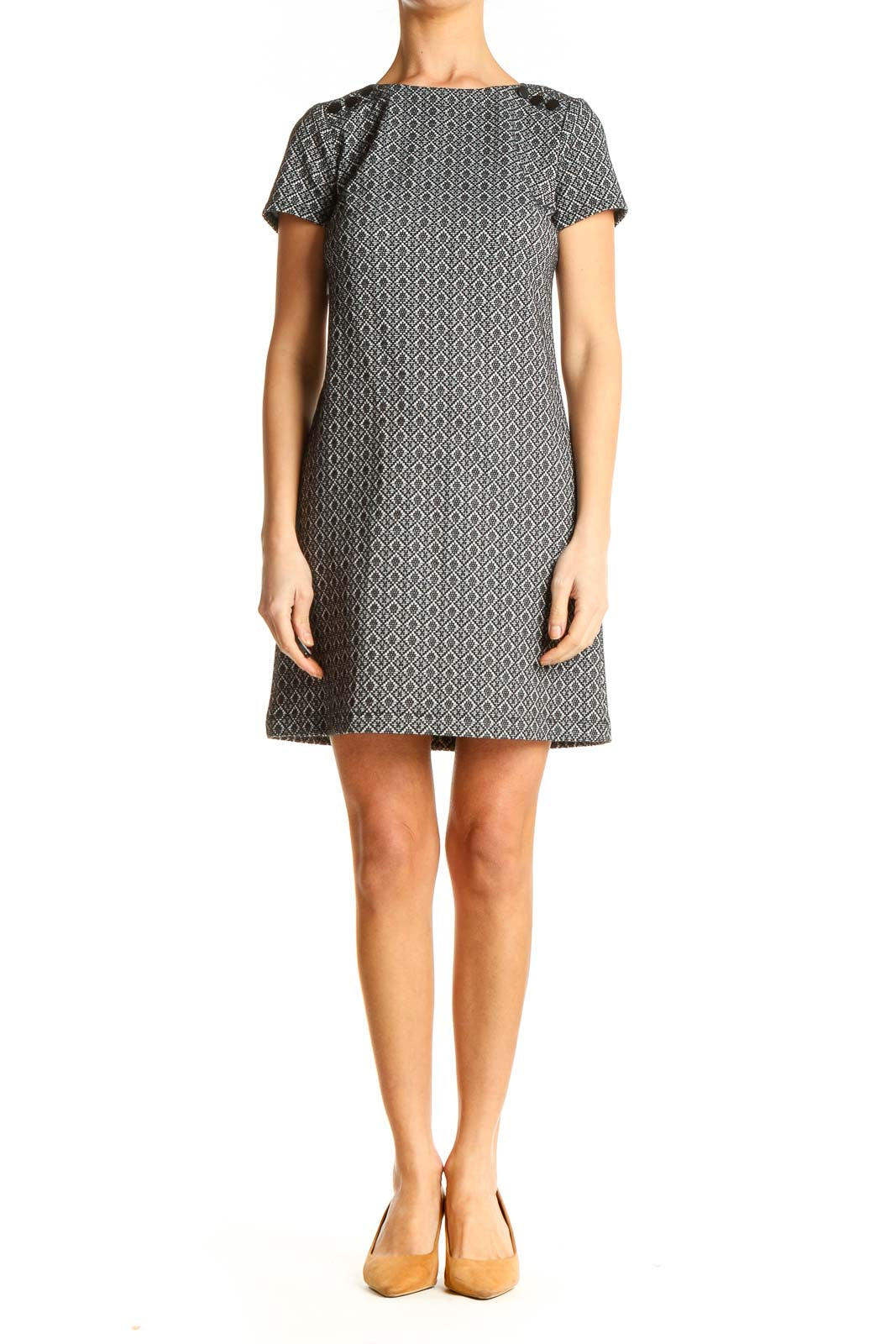 Gray Printed Day A-Line Dress