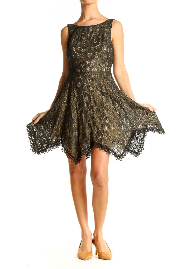 Brown Lace Punk Fit & Flare Dress