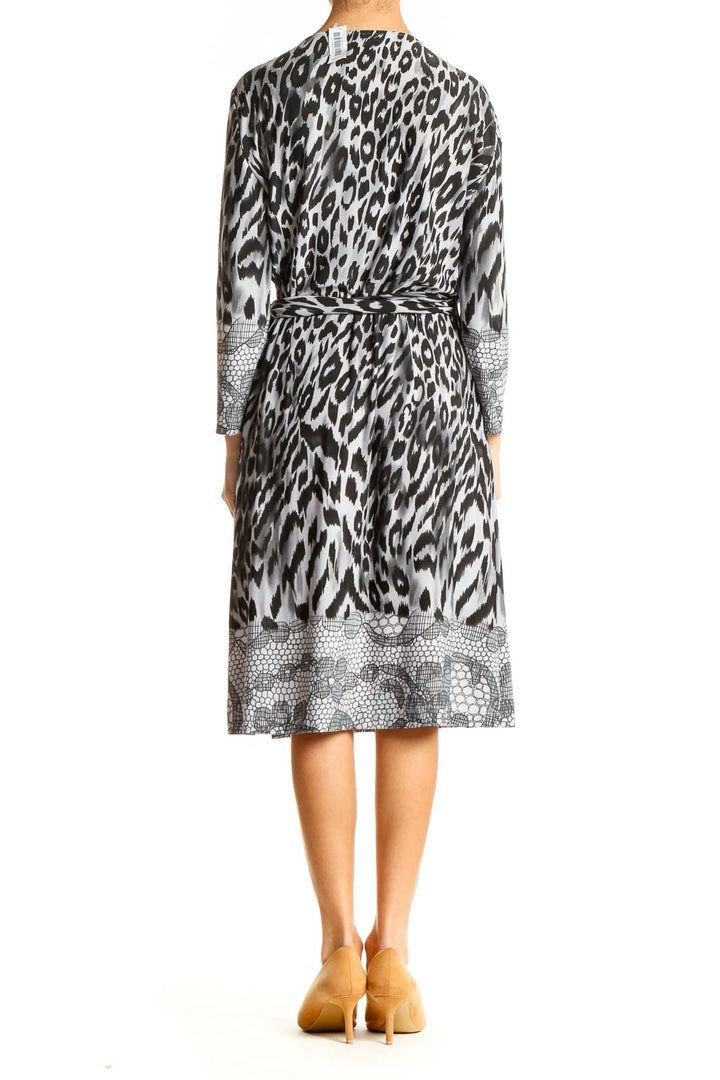 Gray Animal Print Fit & Flare Wrap Dress