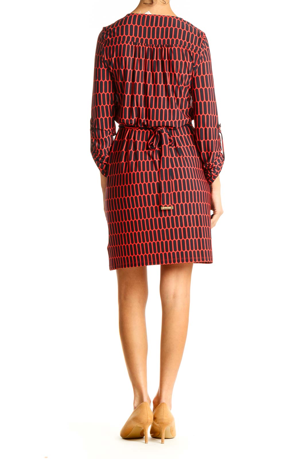 Red Geometric Print Classic Sheath Dress