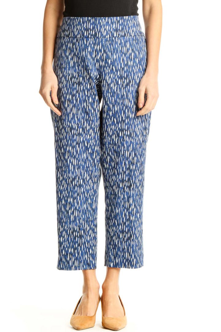 Blue Printed Casual Trousers