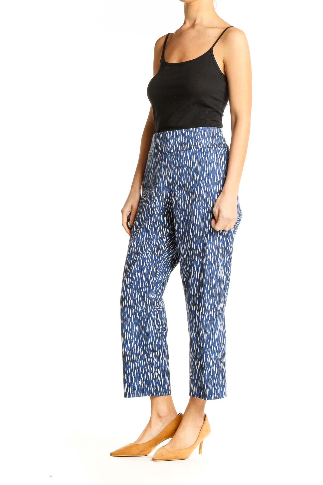 Blue Printed Casual Trousers