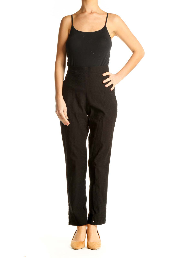 Black Textured Classic High Waisted Trousers