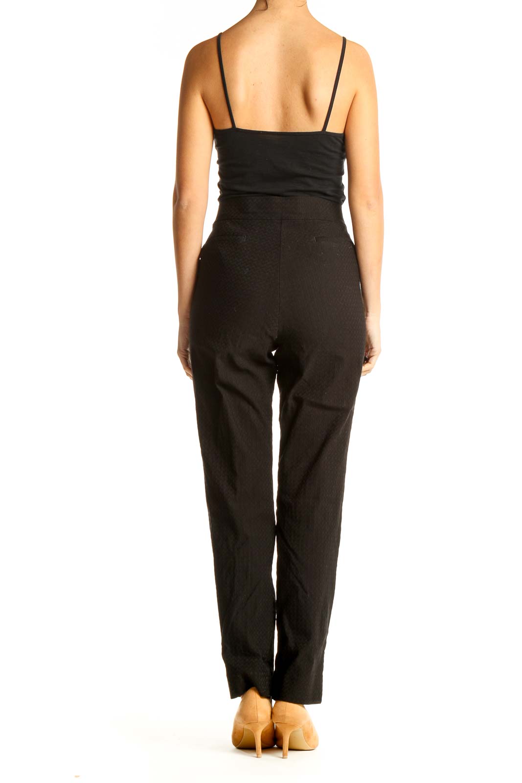 Black Textured Classic High Waisted Trousers