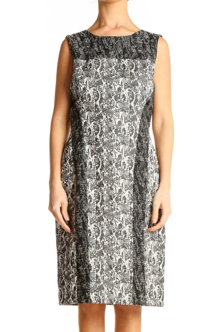 Gray Graphic Print Work Sheath Dress