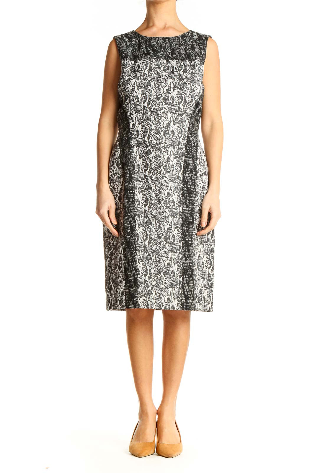 Gray Graphic Print Work Sheath Dress