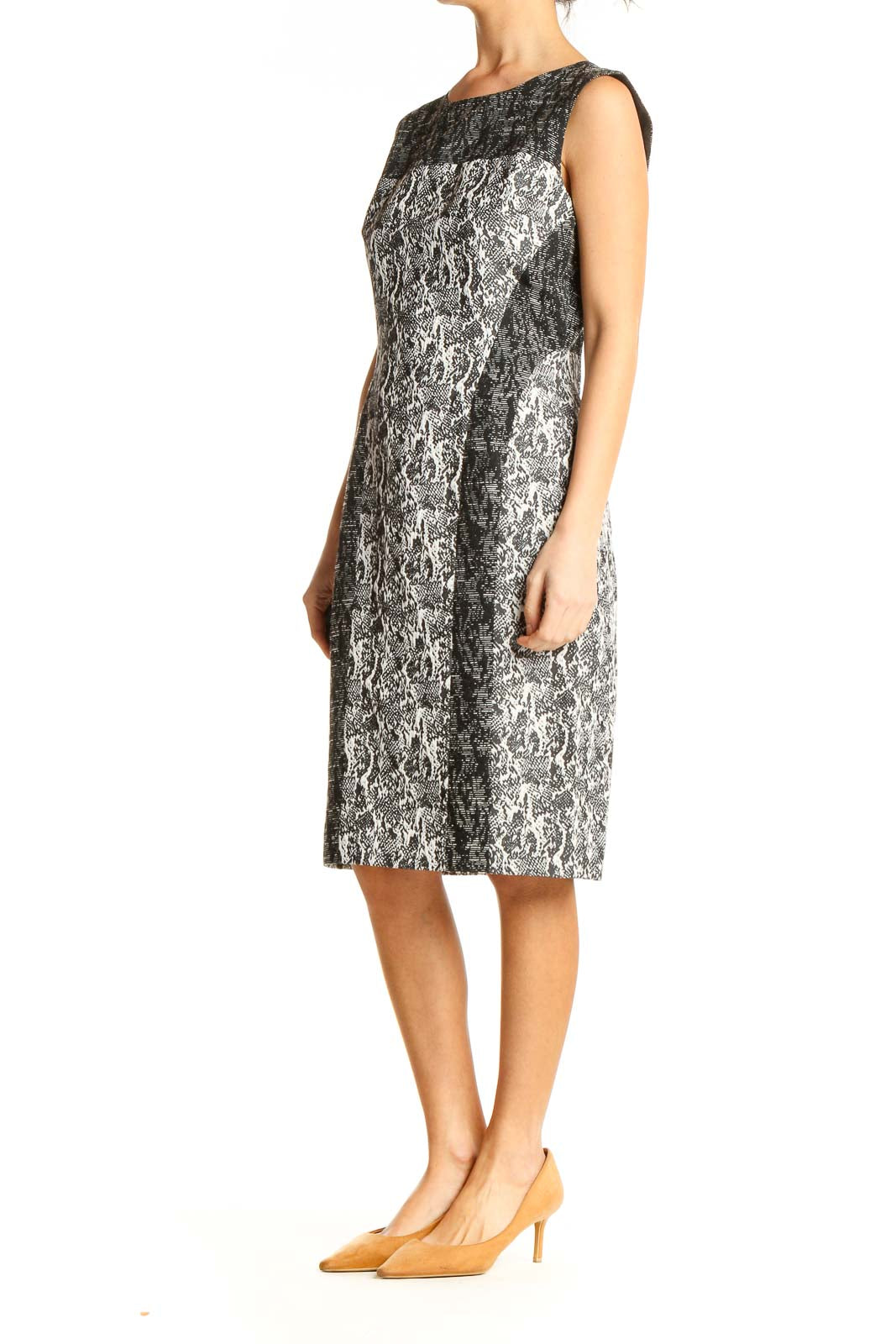 Gray Graphic Print Work Sheath Dress