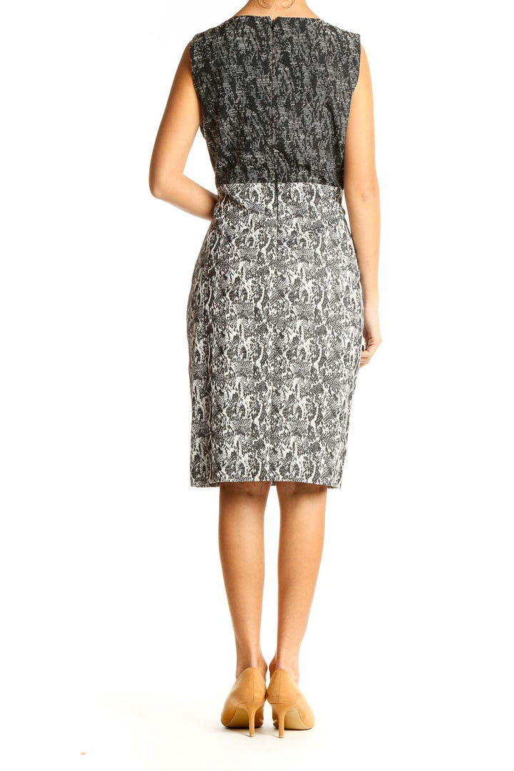 Gray Graphic Print Work Sheath Dress