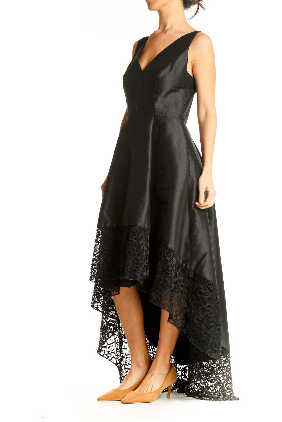 Black Lace Fancy High-Low Dress