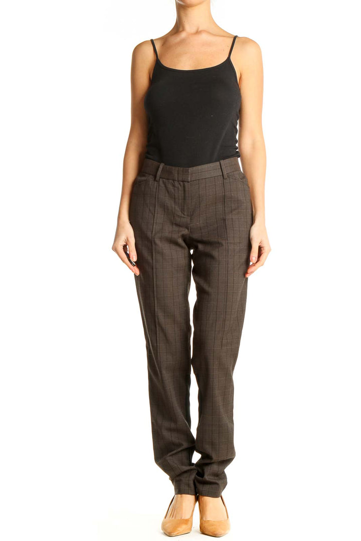 Brown Checkered Casual Trousers