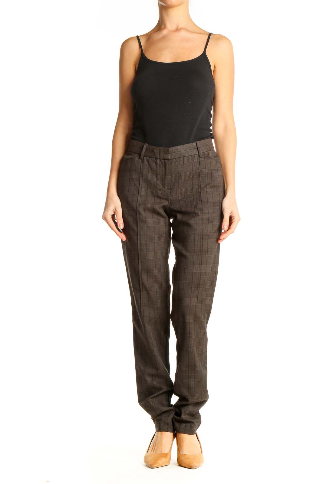 Brown Checkered Casual Trousers