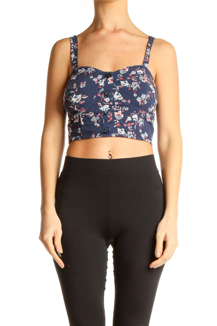 Blue Floral Print Crop Top