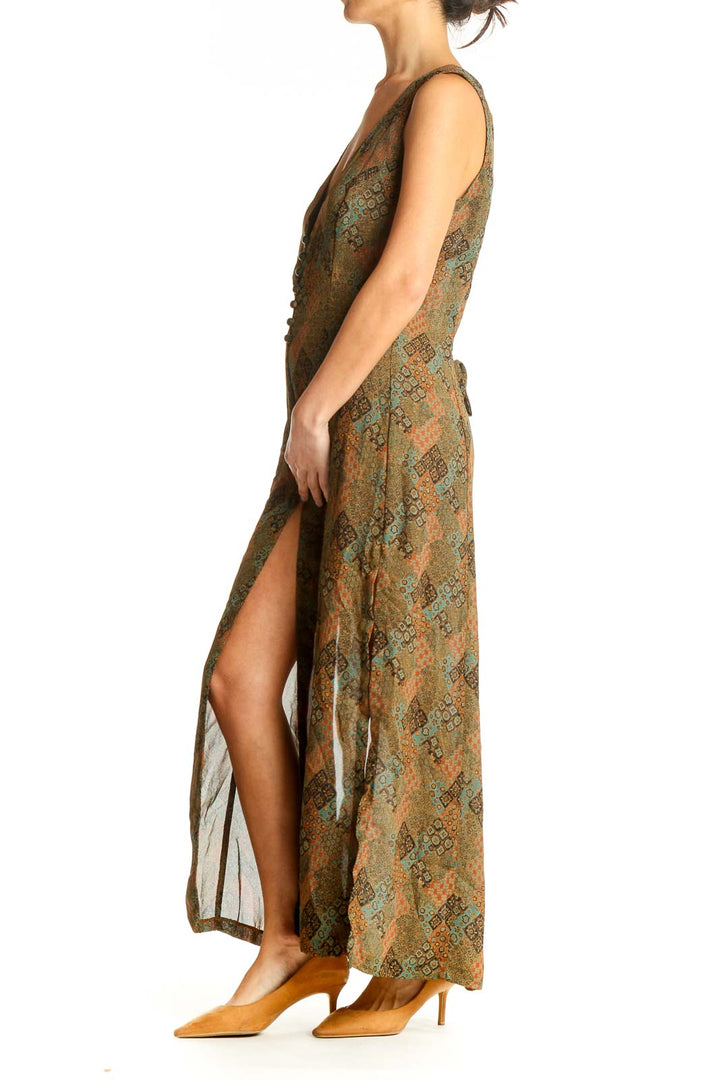 Brown Bohemian Printed Column Dress