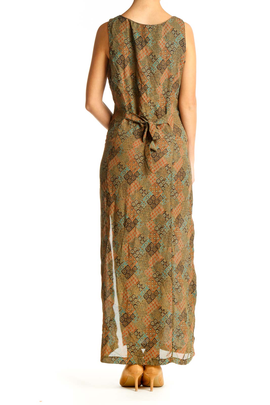 Brown Bohemian Printed Column Dress