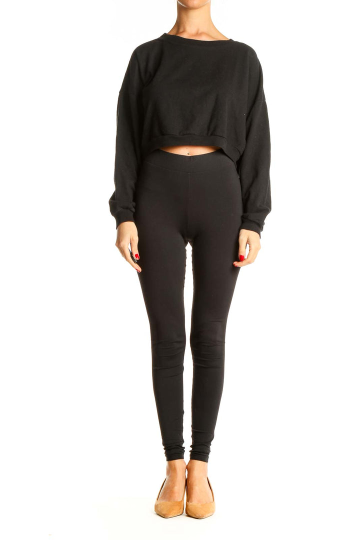 Black All Day Wear Cropped Sweater