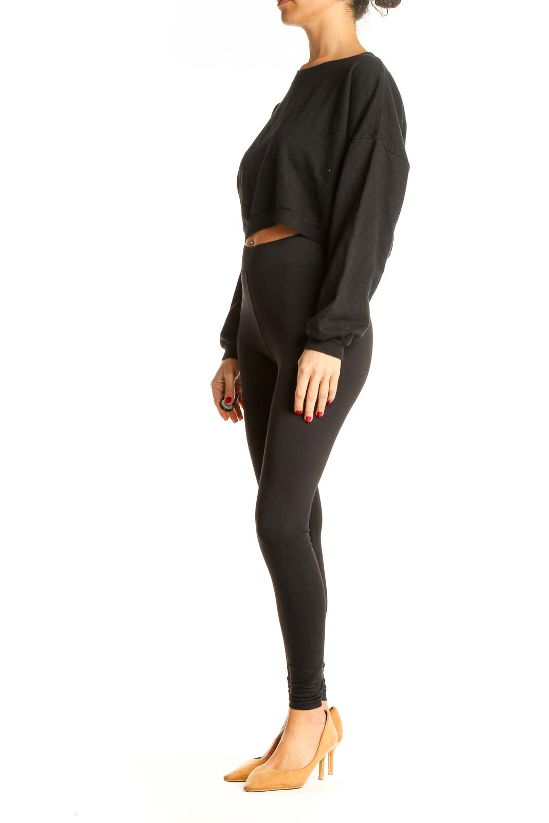 Black All Day Wear Cropped Sweater