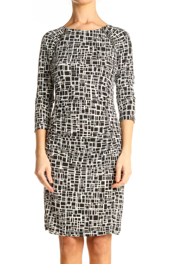 Black Geometric Work Sheath Dress