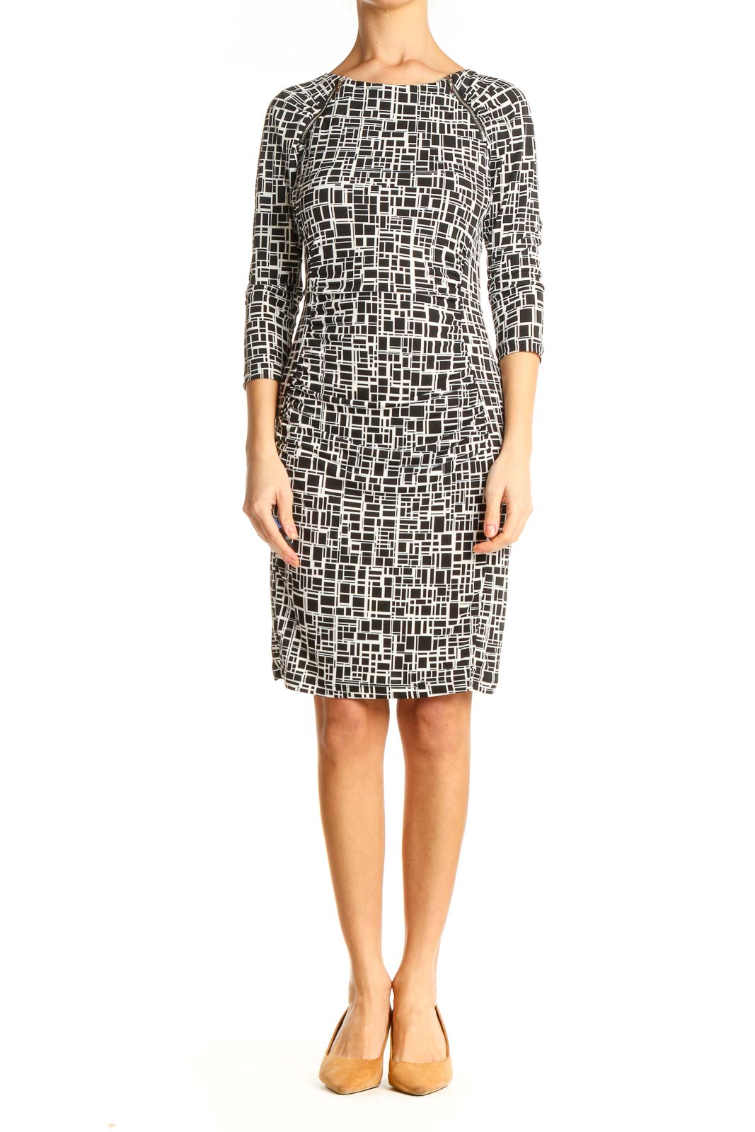 Black Geometric Work Sheath Dress